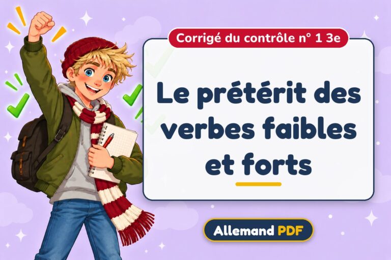 Le prétérit des verbes faibles et forts : corrigé du contrôle n° 1 3e, illustration Allemand PDF