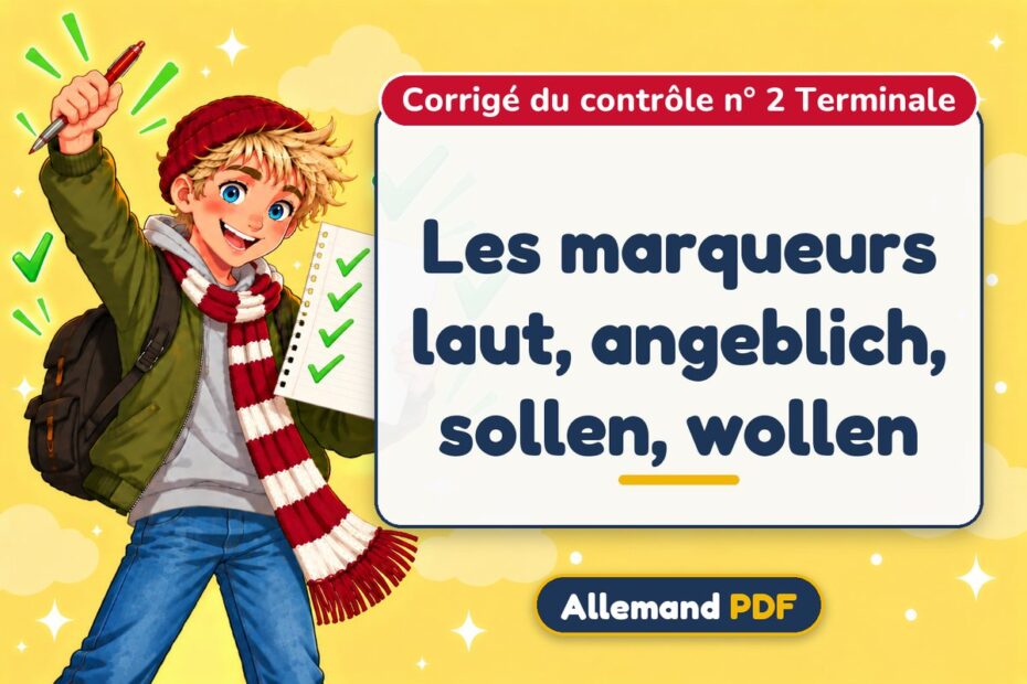 Les marqueurs laut, angeblich, sollen, wollen : corrigé du contrôle n° 2 terminale, illustration Allemand PDF