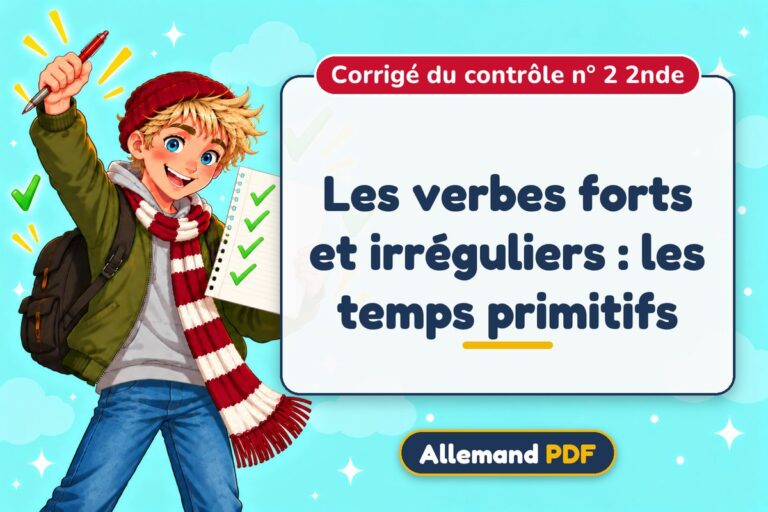Les verbes forts et irréguliers : les temps primitifs : corrigé du contrôle n° 2 2nde, illustration Allemand PDF
