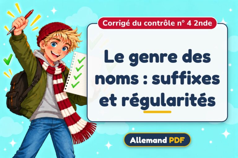 Le genre des noms : suffixes et régularités : corrigé du contrôle n° 4 2nde, illustration Allemand PDF
