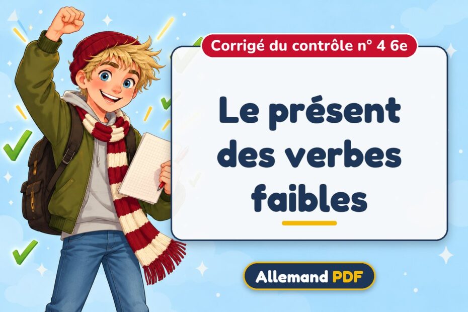 Le présent des verbes faibles : corrigé du contrôle n° 4 6e, illustration Allemand PDF