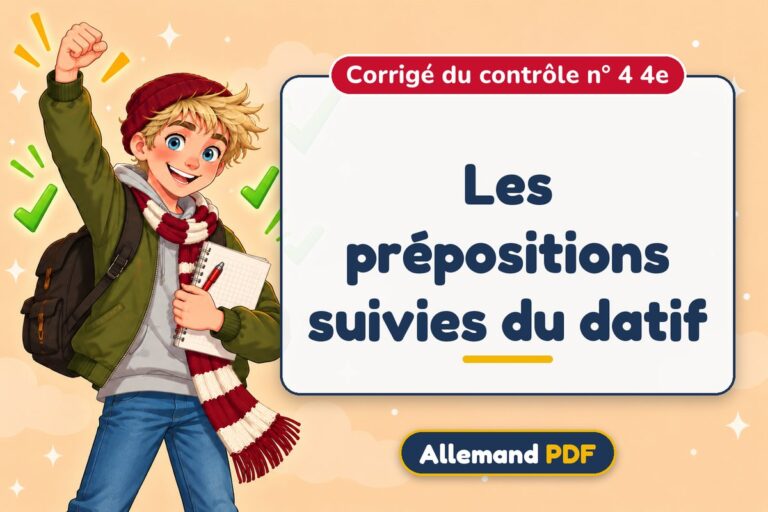 Les prépositions suivies du datif : corrigé du contrôle n° 4 4e, illustration Allemand PDF