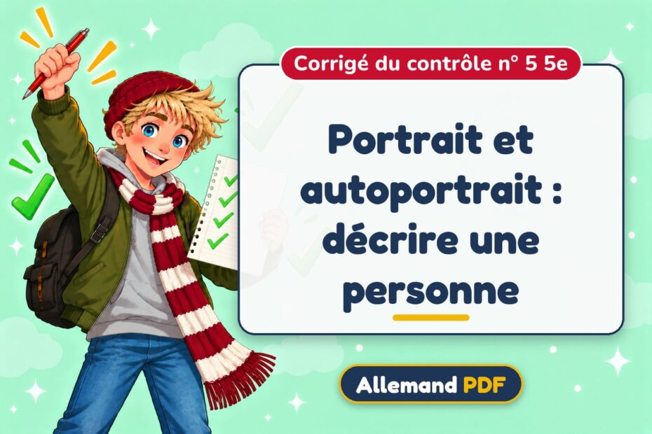 Portrait et autoportrait : décrire une personne : corrigé du contrôle n° 5 5e, illustration Allemand PDF