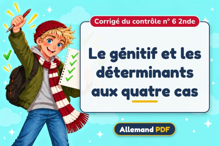 Le génitif et les déterminants aux quatre cas : corrigé du contrôle n° 6 2nde, illustration Allemand PDF