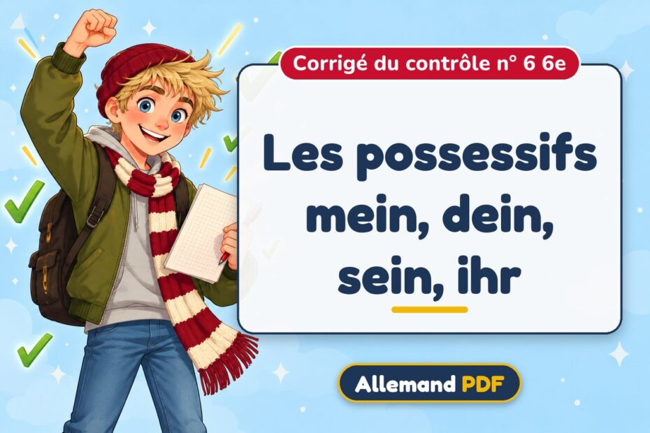 Les possessifs mein, dein, sein, ihr : corrigé du contrôle n° 6 6e, illustration Allemand PDF
