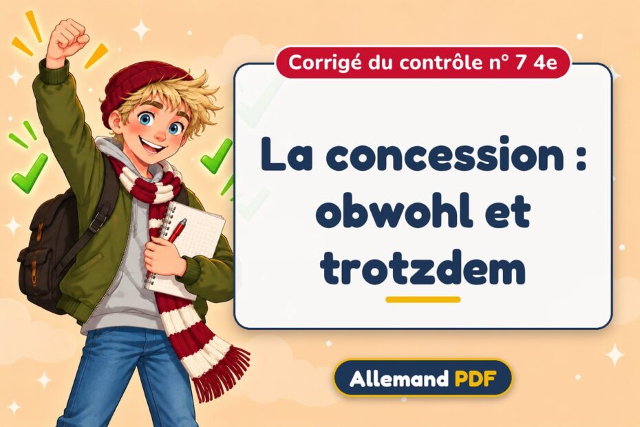 La concession : obwohl et trotzdem : corrigé du contrôle n° 7 4e, illustration Allemand PDF