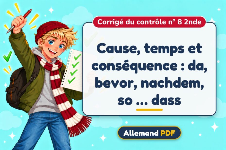 Cause, temps et conséquence : da, bevor, nachdem, so … dass : corrigé du contrôle n° 8 2nde, illustration Allemand PDF