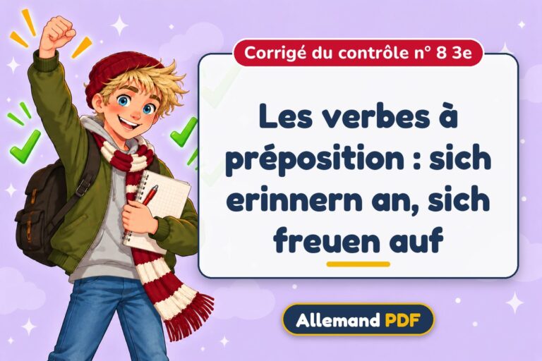 Les verbes à préposition : sich erinnern an, sich freuen auf : corrigé du contrôle n° 8 3e, illustration Allemand PDF