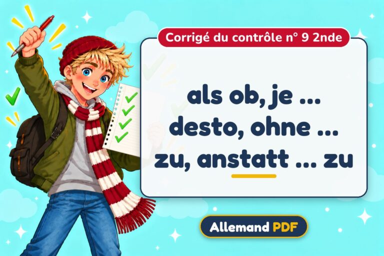 als ob, je … desto, ohne … zu, anstatt … zu : corrigé du contrôle n° 9 2nde, illustration Allemand PDF
