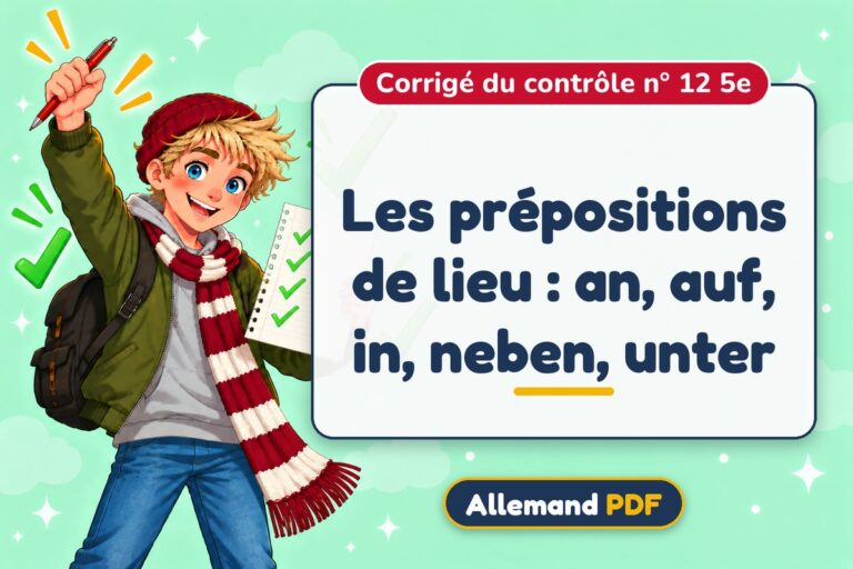 Les prépositions de lieu : an, auf, in, neben, unter : corrigé du contrôle n° 12 5e, illustration Allemand PDF