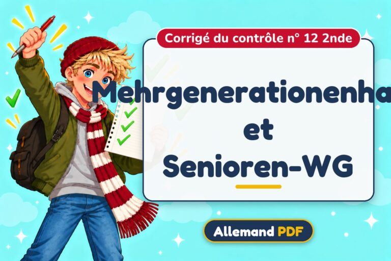 Mehrgenerationenhaus et Senioren-WG : corrigé du contrôle n° 12 2nde, illustration Allemand PDF