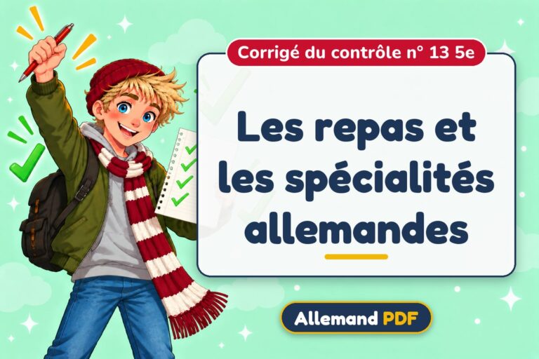 Les repas et les spécialités allemandes : corrigé du contrôle n° 13 5e, illustration Allemand PDF