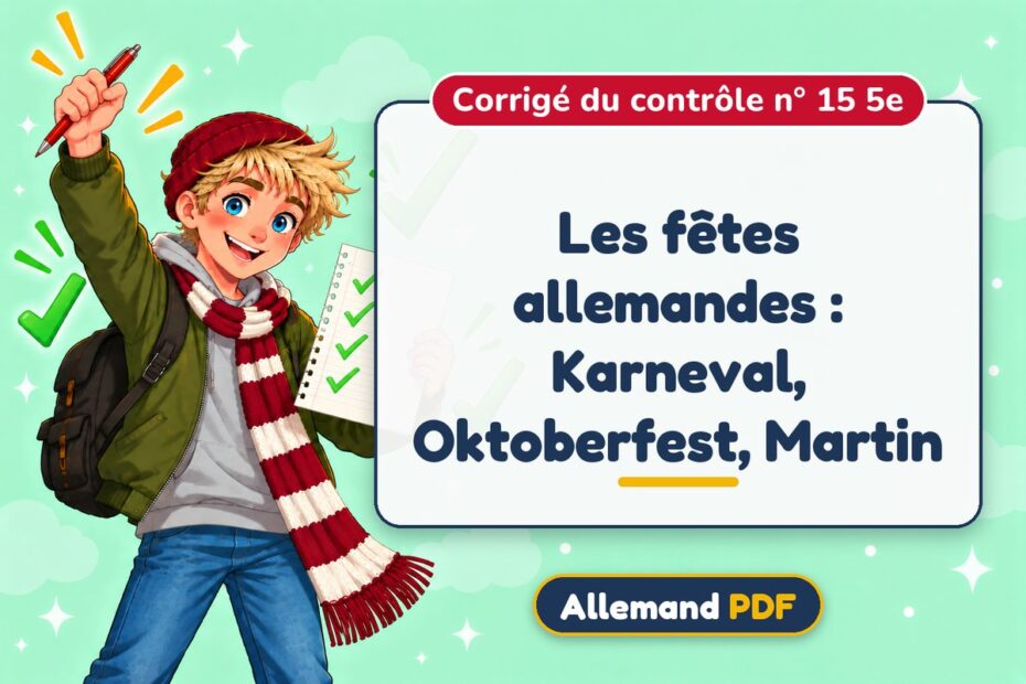 Les fêtes allemandes : Karneval, Oktoberfest, Martin : corrigé du contrôle n° 15 5e, illustration Allemand PDF