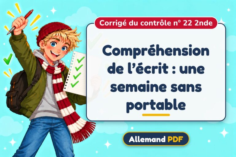 Compréhension de l’écrit : une semaine sans portable : corrigé du contrôle n° 22 2nde, illustration Allemand PDF