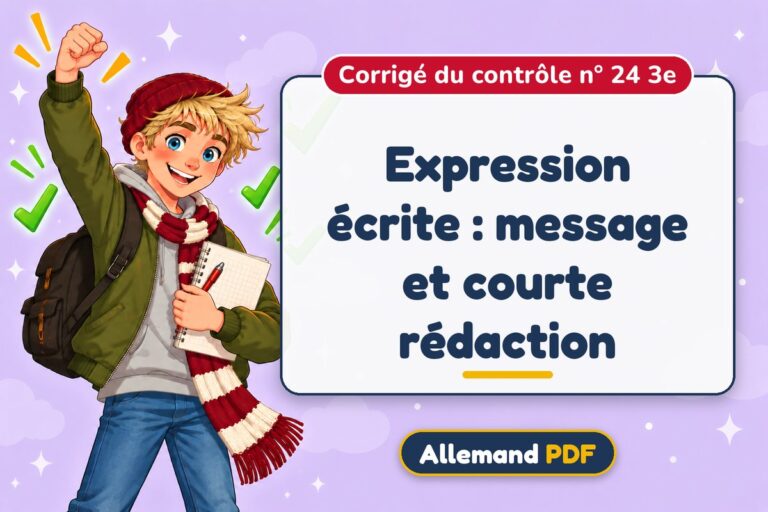 Expression écrite : message et courte rédaction : corrigé du contrôle n° 24 3e, illustration Allemand PDF