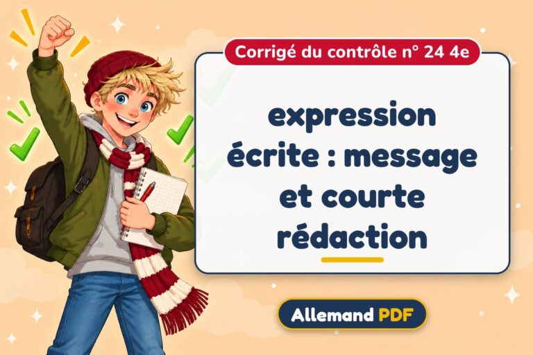 expression écrite : message et courte rédaction : corrigé du contrôle n° 24 4e, illustration Allemand PDF
