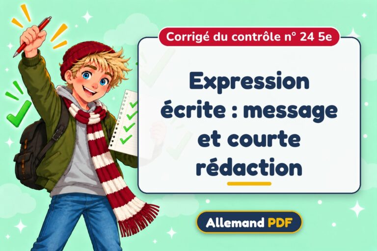 Expression écrite : message et courte rédaction : corrigé du contrôle n° 24 5e, illustration Allemand PDF