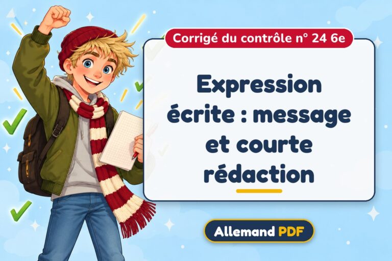Expression écrite : message et courte rédaction : corrigé du contrôle n° 24 6e, illustration Allemand PDF