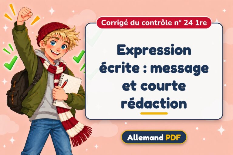 Expression écrite : message et courte rédaction : corrigé du contrôle n° 24 1re, illustration Allemand PDF