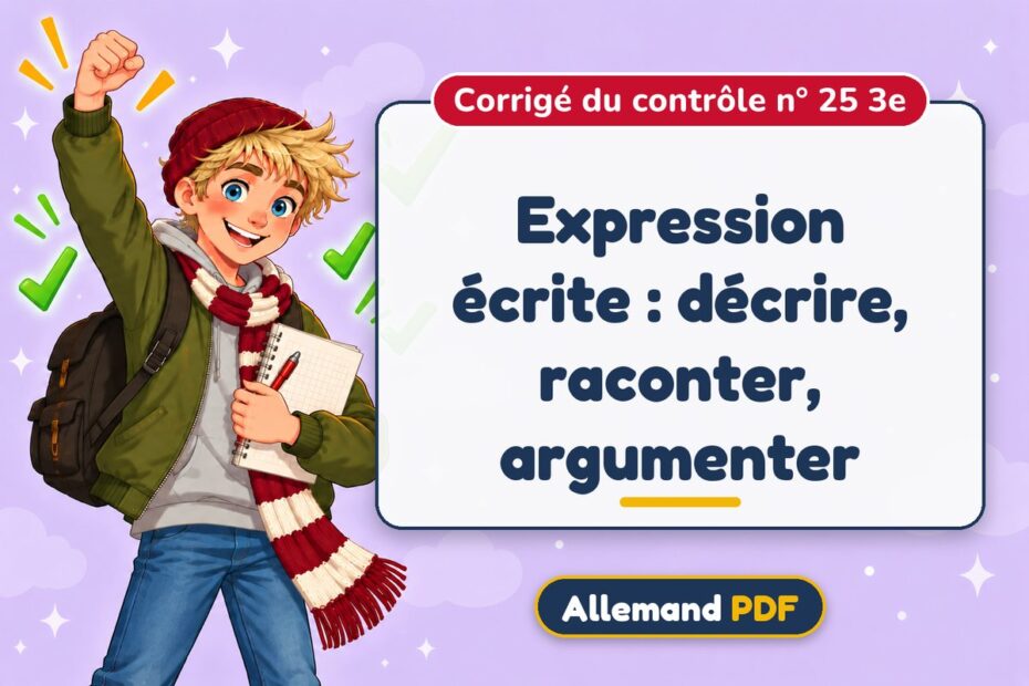 Expression écrite : décrire, raconter, argumenter : corrigé du contrôle n° 25 3e, illustration Allemand PDF