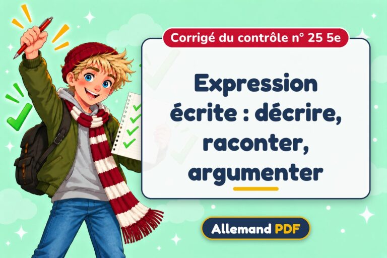Expression écrite : décrire, raconter, argumenter : corrigé du contrôle n° 25 5e, illustration Allemand PDF