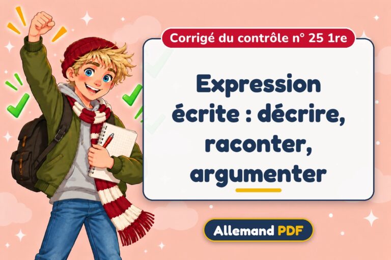 Expression écrite : décrire, raconter, argumenter : corrigé du contrôle n° 25 1re, illustration Allemand PDF