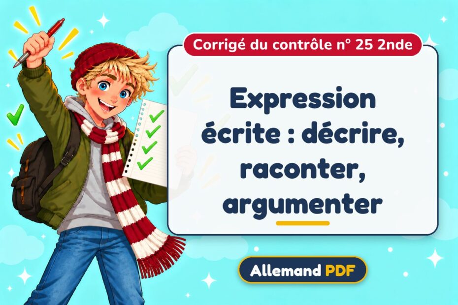 Expression écrite : décrire, raconter, argumenter : corrigé du contrôle n° 25 2nde, illustration Allemand PDF