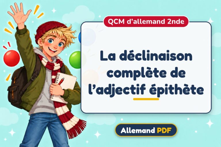 La déclinaison complète de l’adjectif épithète : QCM d’allemand 2nde, illustration Allemand PDF