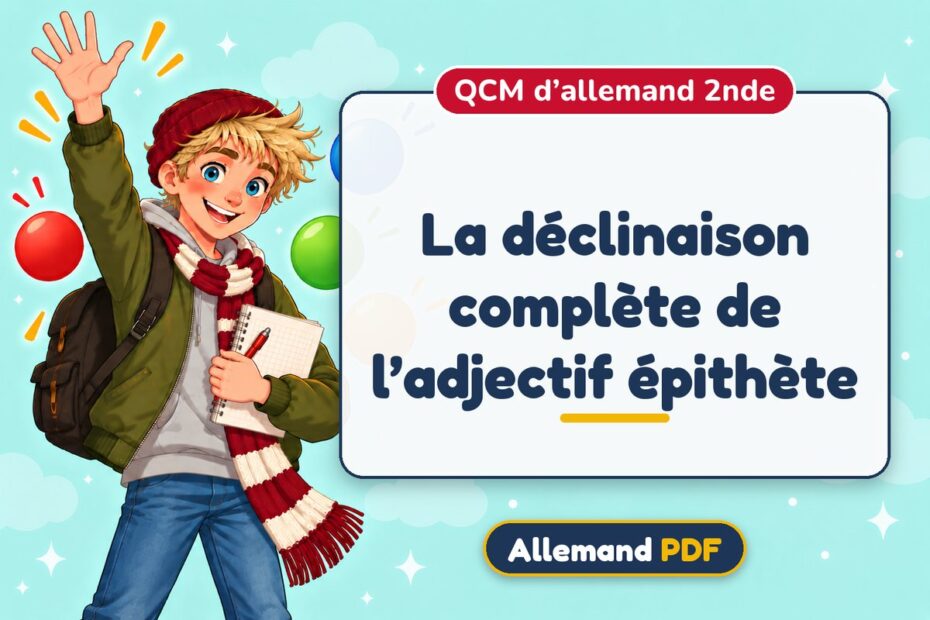 La déclinaison complète de l’adjectif épithète : QCM d’allemand 2nde, illustration Allemand PDF