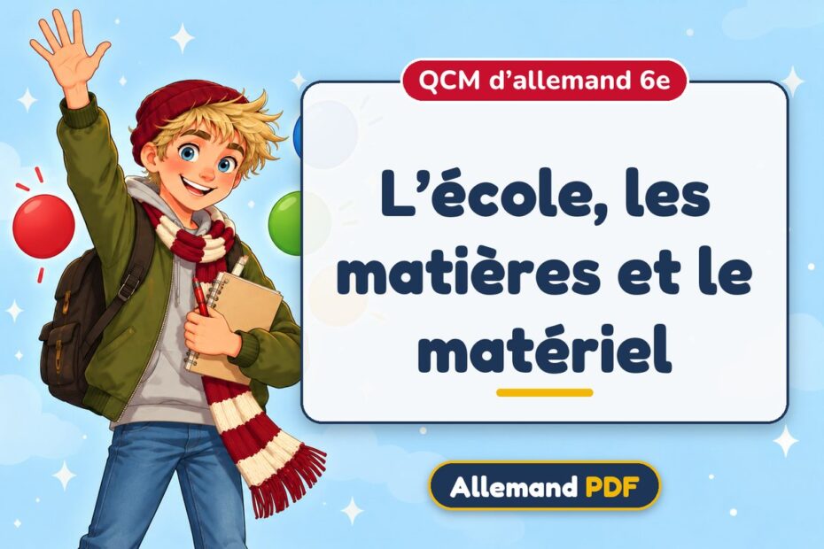 L’école, les matières et le matériel : QCM d’allemand 6e, illustration Allemand PDF