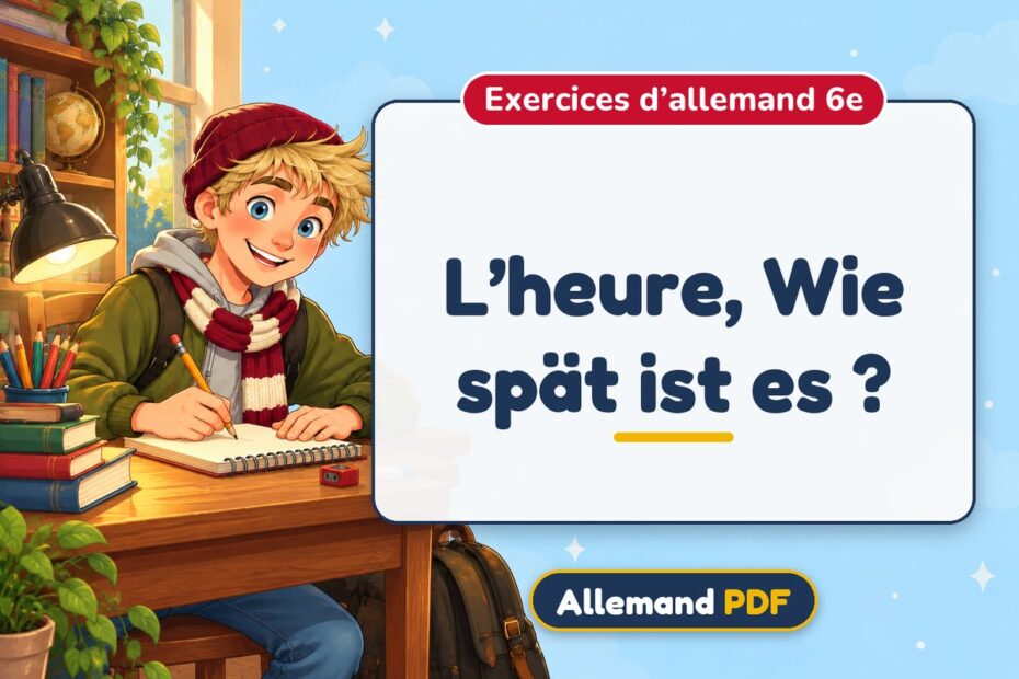 L’heure, Wie spät ist es ? : exercices d’allemand 6e, illustration Allemand PDF