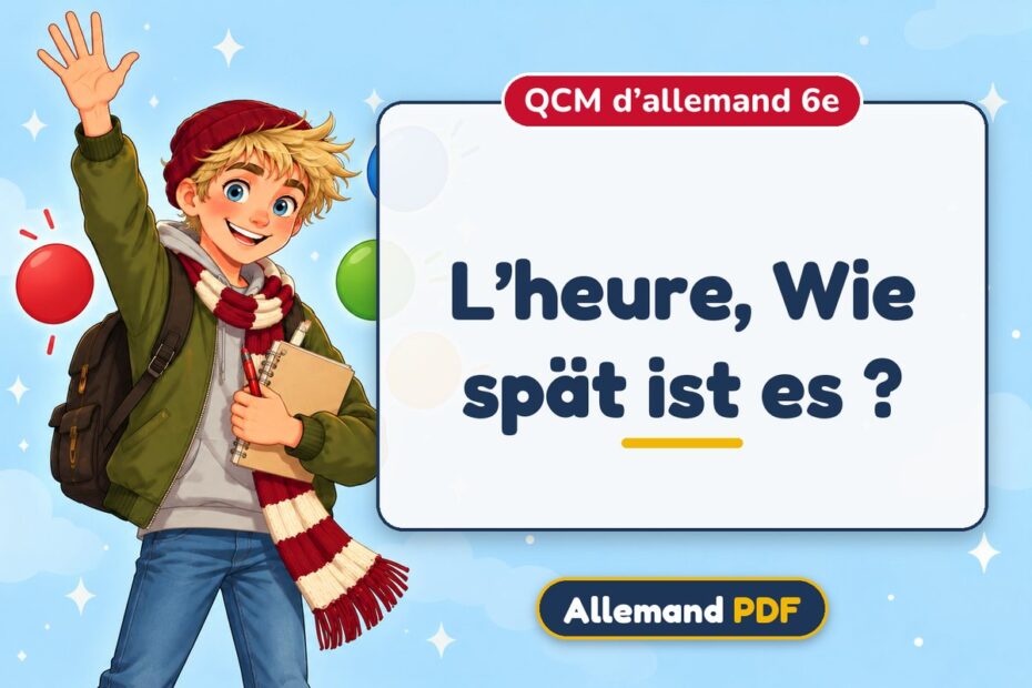 L’heure, Wie spät ist es ? : QCM d’allemand 6e, illustration Allemand PDF