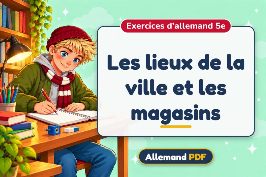 Les lieux de la ville et les magasins : exercices d’allemand 5e, illustration Allemand PDF