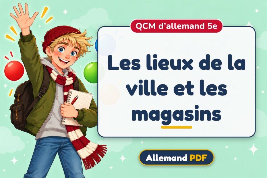 Les lieux de la ville et les magasins : QCM d’allemand 5e, illustration Allemand PDF
