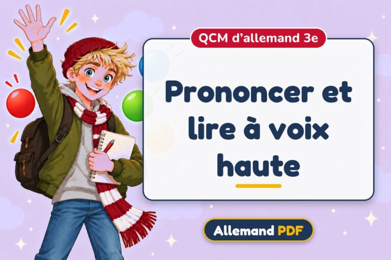 Prononcer et lire à voix haute : QCM d’allemand 3e, illustration Allemand PDF