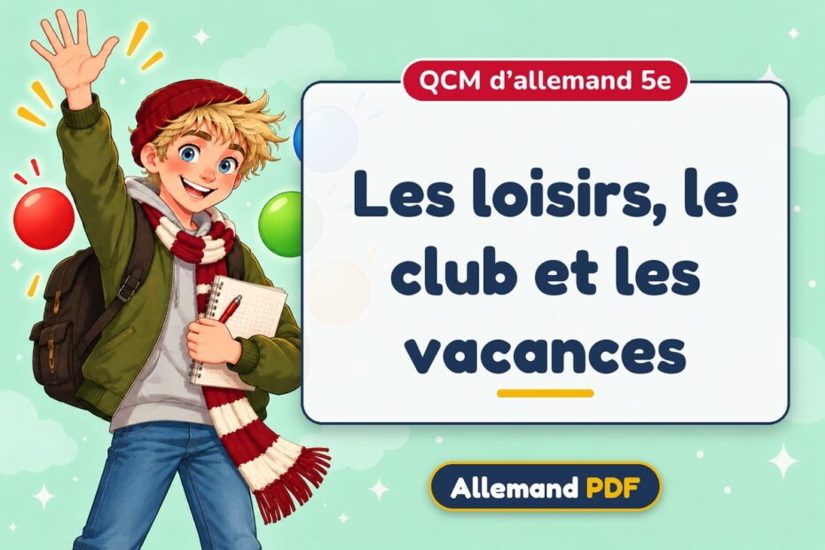 Les loisirs, le club et les vacances : QCM d’allemand 5e, illustration Allemand PDF