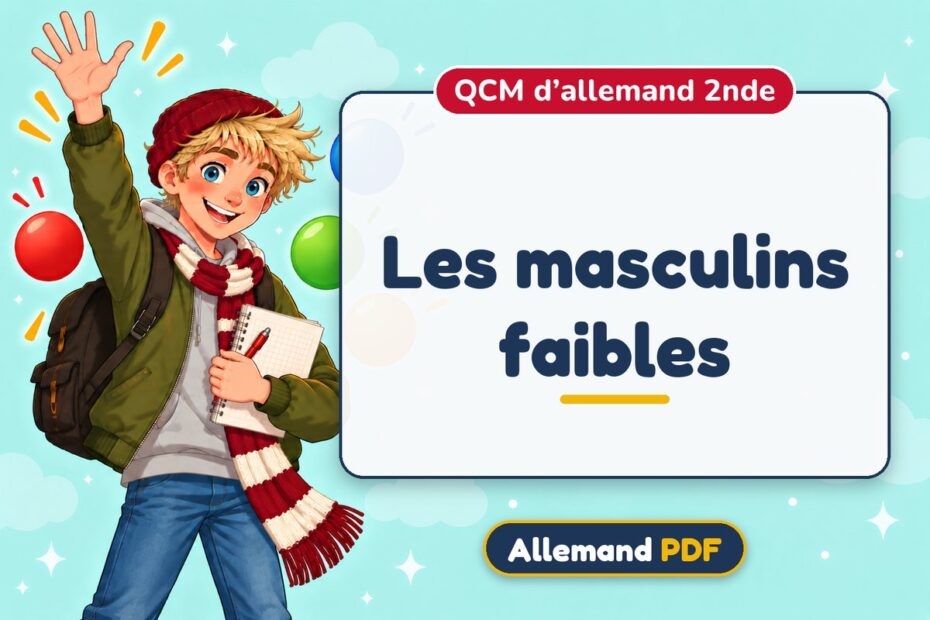 Les masculins faibles : QCM d’allemand 2nde, illustration Allemand PDF