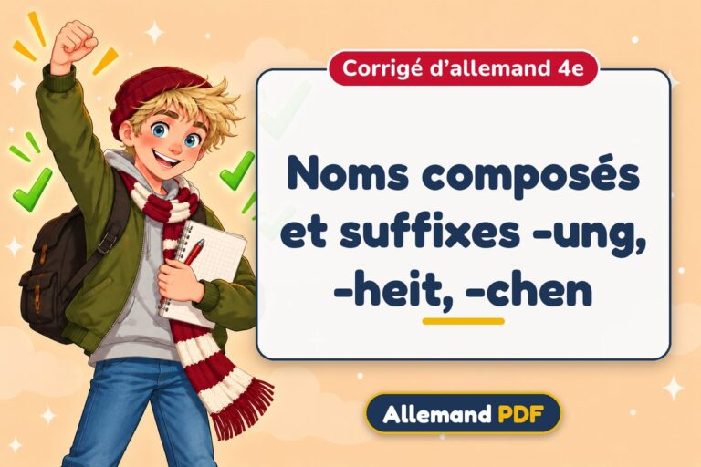 Noms composés et suffixes -ung, -heit, -chen : corrigé d’allemand 4e, illustration Allemand PDF