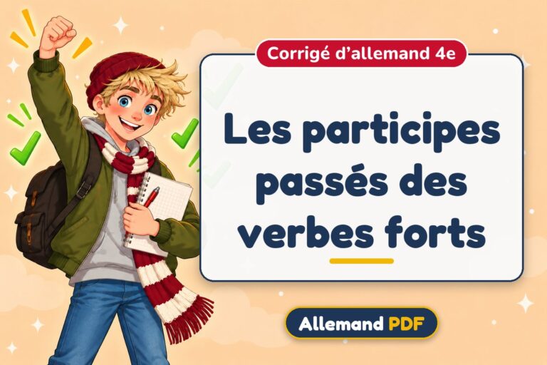 Les participes passés des verbes forts : corrigé d’allemand 4e, illustration Allemand PDF