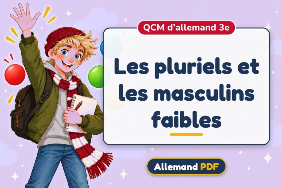 Les pluriels et les masculins faibles : QCM d’allemand 3e, illustration Allemand PDF
