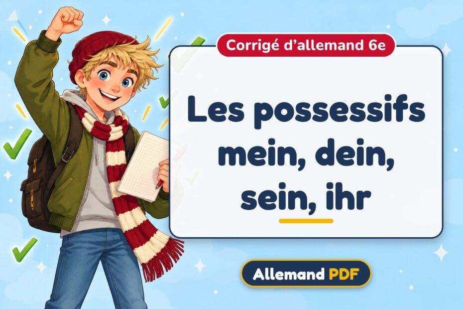 Les possessifs mein, dein, sein, ihr : corrigé d’allemand 6e, illustration Allemand PDF