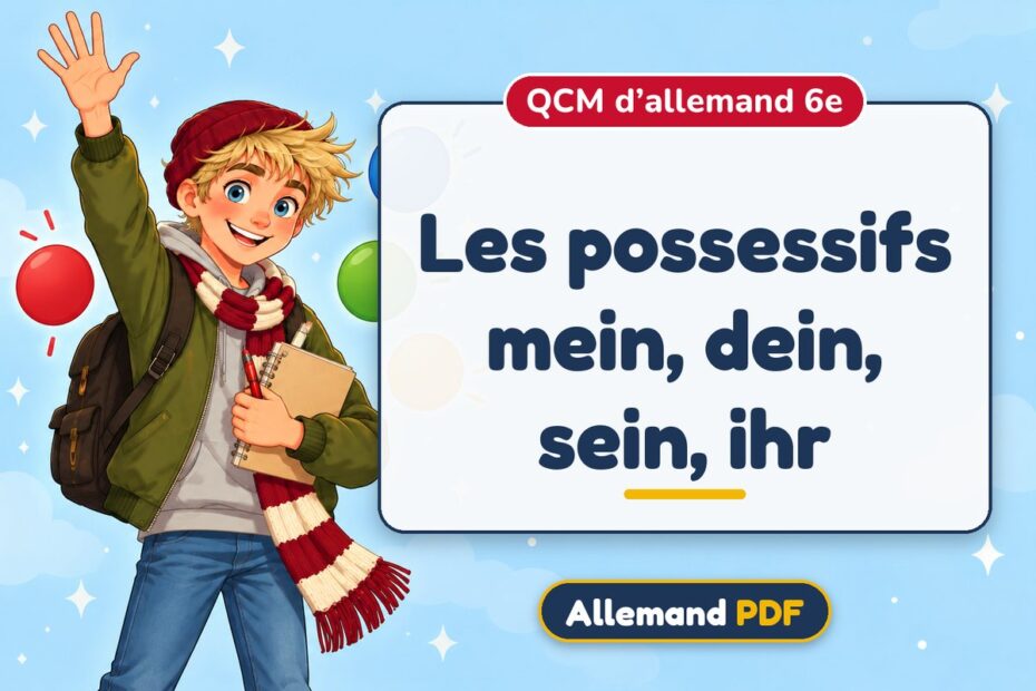 Les possessifs mein, dein, sein, ihr : QCM d’allemand 6e, illustration Allemand PDF