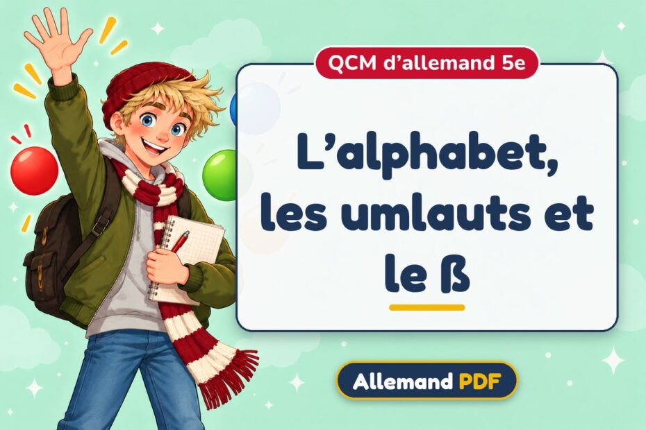 L’alphabet, les umlauts et le ß : QCM d’allemand 5e, illustration Allemand PDF