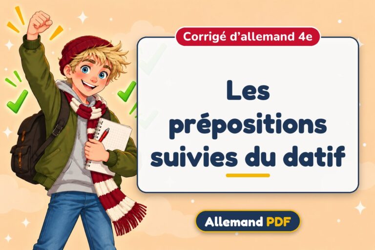 Les prépositions suivies du datif : corrigé d’allemand 4e, illustration Allemand PDF