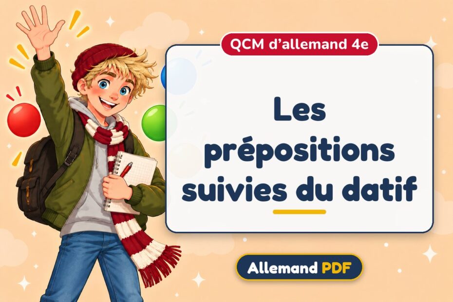 Les prépositions suivies du datif : QCM d’allemand 4e, illustration Allemand PDF