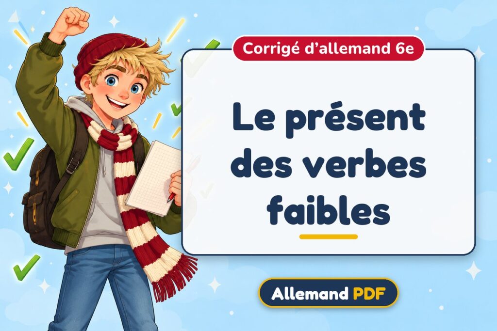 Le présent des verbes faibles : corrigé d’allemand 6e, illustration Allemand PDF