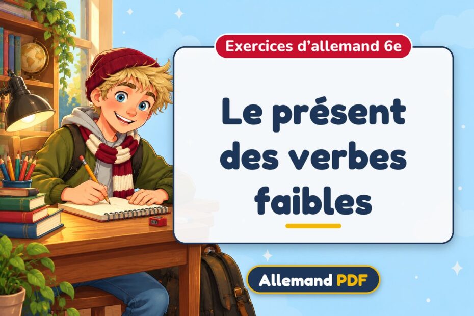 Le présent des verbes faibles : exercices d’allemand 6e, illustration Allemand PDF
