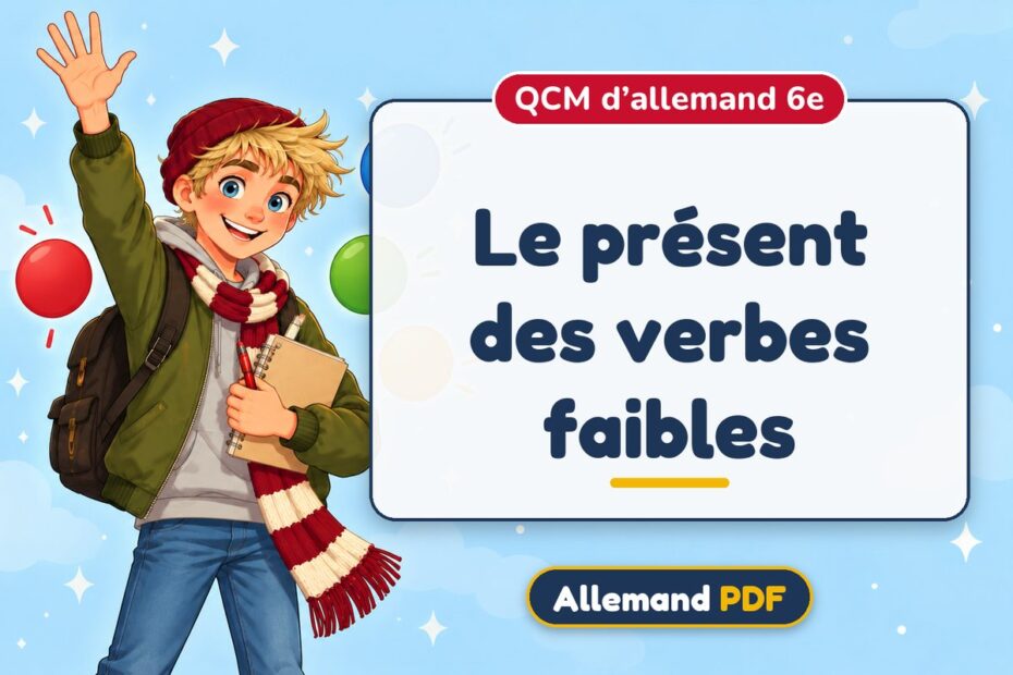 Le présent des verbes faibles : QCM d’allemand 6e, illustration Allemand PDF