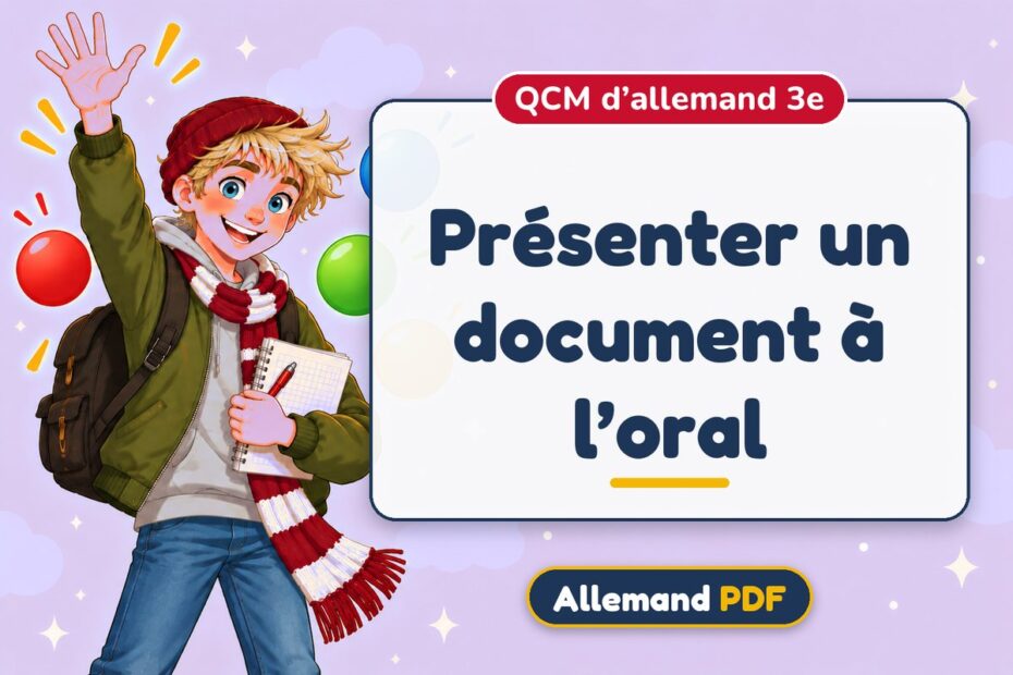 Présenter un document à l’oral : QCM d’allemand 3e, illustration Allemand PDF