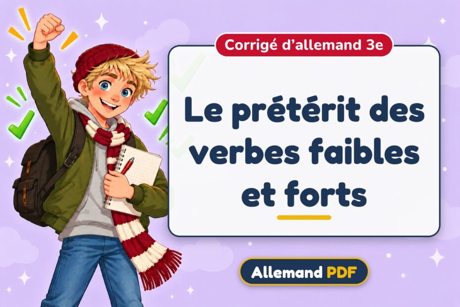 Le prétérit des verbes faibles et forts : corrigé d’allemand 3e, illustration Allemand PDF